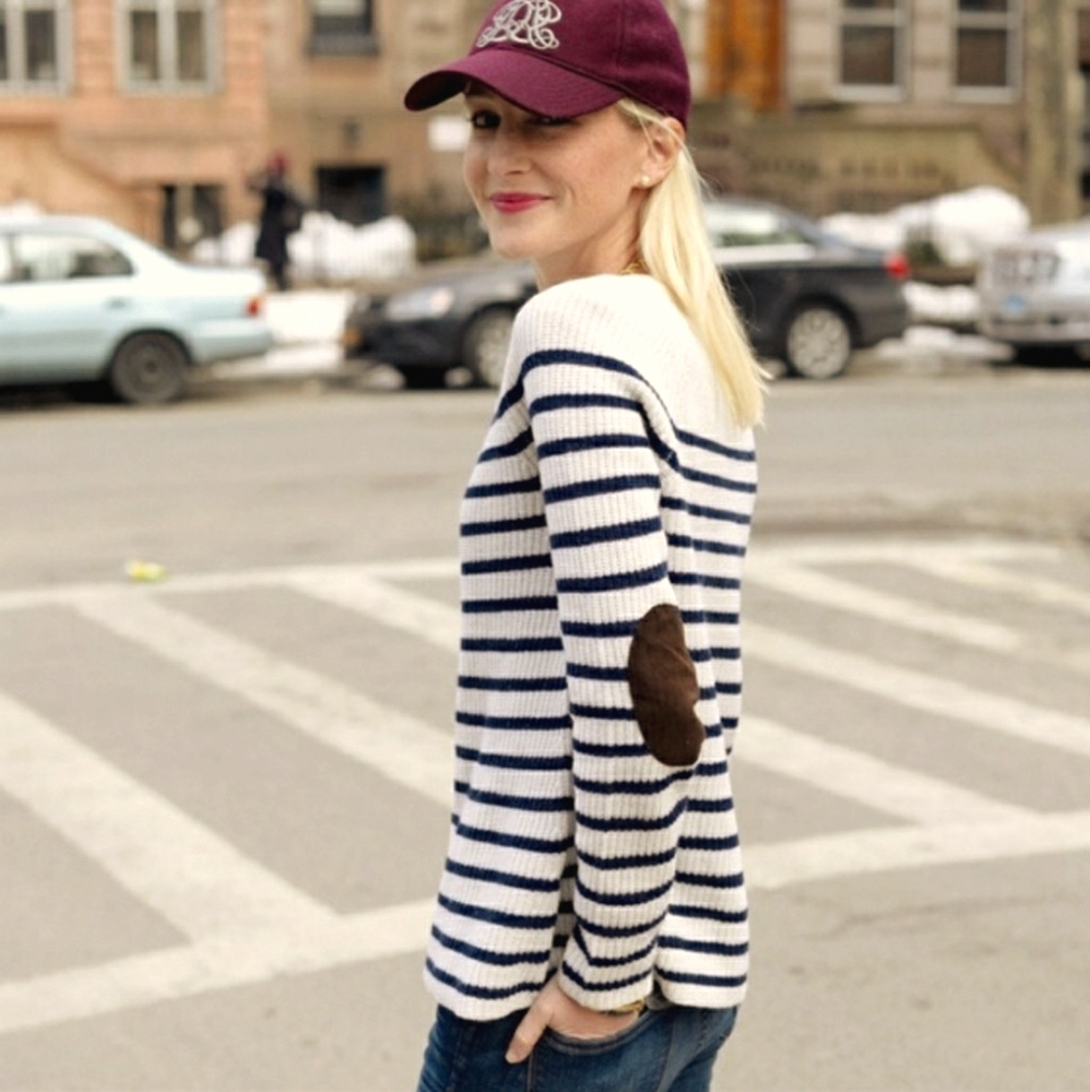 Madewell Merino Wool Leather Elbow Stadium Sweater